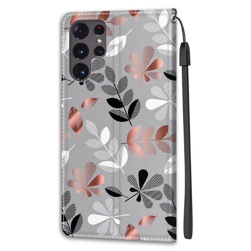 Flip Case voor Samsung Galaxy S22 Ultra 5G Illustratie Van Wilde Bladeren