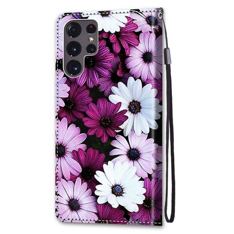 Flip Case voor Samsung Galaxy S22 Ultra 5G Kleurrijke Madeliefjes