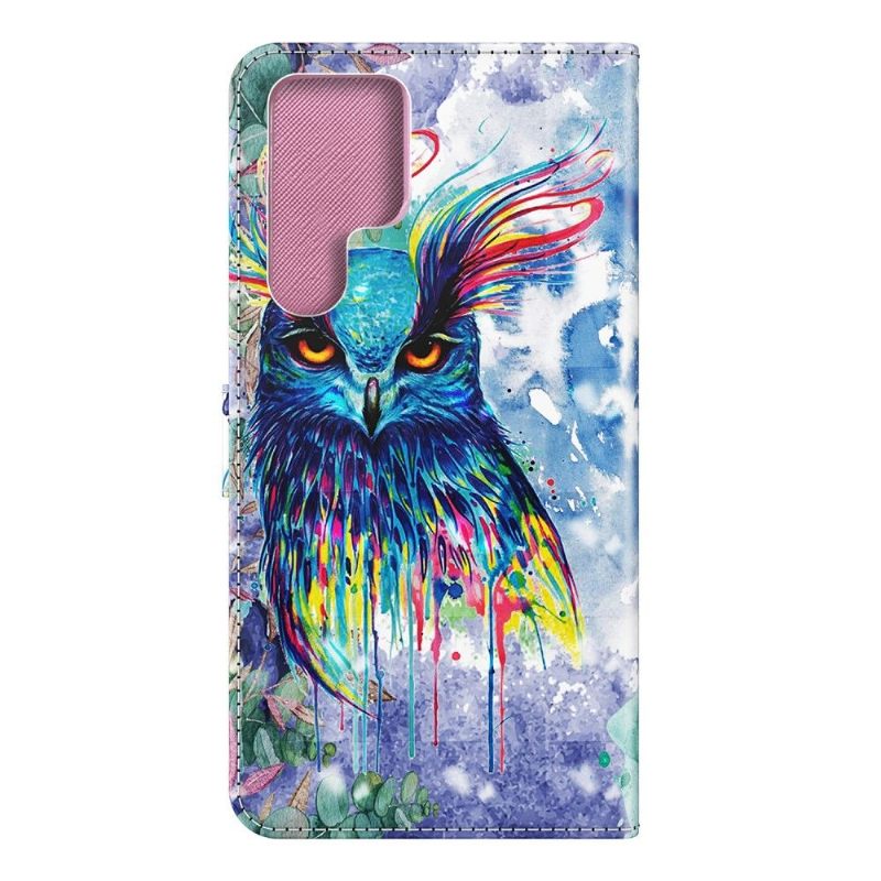 Folio-hoesje voor Samsung Galaxy S22 Ultra 5G Aquarel Uil