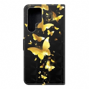 Folio-hoesje voor Samsung Galaxy S22 Ultra 5G Gouden Vlinders Illustratie