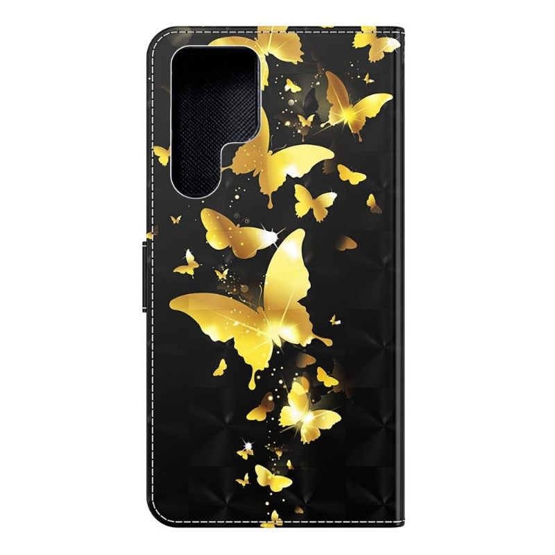 Folio-hoesje voor Samsung Galaxy S22 Ultra 5G Gouden Vlinders Illustratie