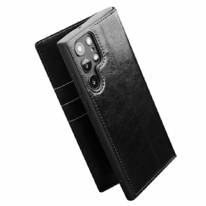 Folio-hoesje voor Samsung Galaxy S22 Ultra 5G Handgemaakt Echt Leer
