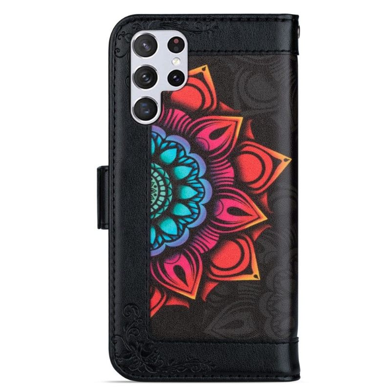 Folio-hoesje voor Samsung Galaxy S22 Ultra 5G Kleurrijke Mandala Dame