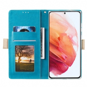 Folio-hoesje voor Samsung Galaxy S22 Ultra 5G Leereffect Bloemenkant