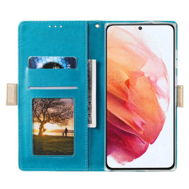 Folio-hoesje voor Samsung Galaxy S22 Ultra 5G Leereffect Bloemenkant