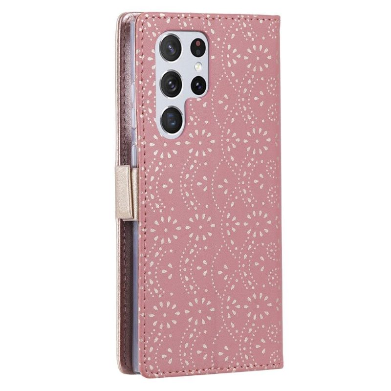 Folio-hoesje voor Samsung Galaxy S22 Ultra 5G Leereffect Bloemenkant