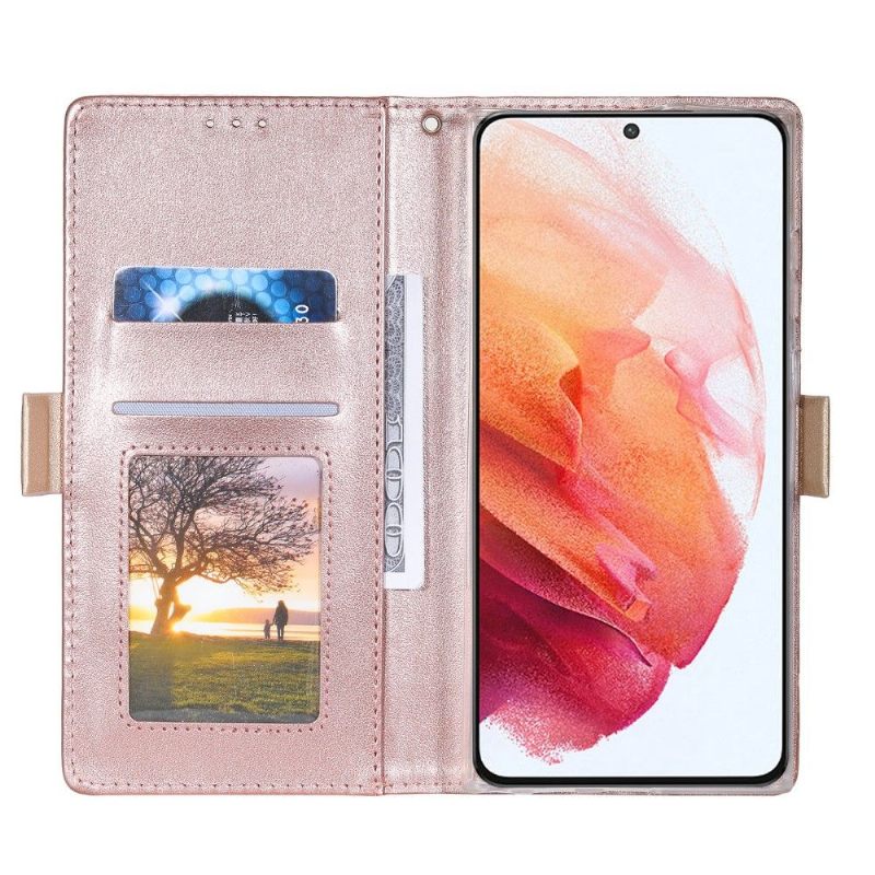 Folio-hoesje voor Samsung Galaxy S22 Ultra 5G Leereffect Bloemenkant