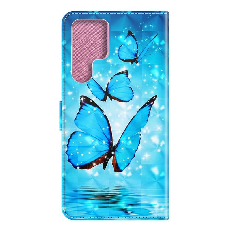 Folio-hoesje voor Samsung Galaxy S22 Ultra 5G Sprankelende Blauwe Vlinders