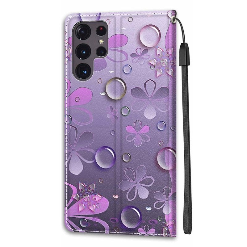 Folio-hoesje voor Samsung Galaxy S22 Ultra 5G Violette Bloemen Illustratie