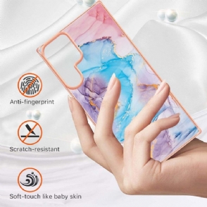 Hoesje voor Samsung Galaxy S22 Ultra 5G Blauw Gekleurd Marmer