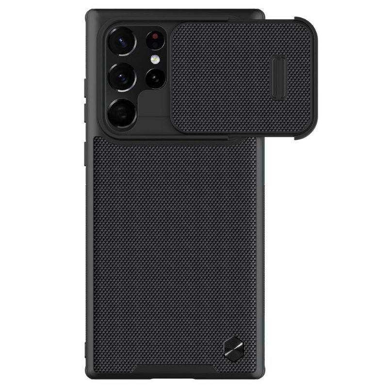 Hoesje voor Samsung Galaxy S22 Ultra 5G Getextureerde Case Met Lens Cover