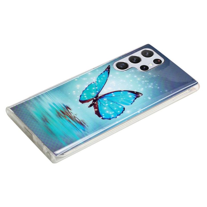 Hoesje voor Samsung Galaxy S22 Ultra 5G Lichtgevende Blauwe Vlinder