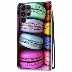 Leren Hoesje voor Samsung Galaxy S22 Ultra 5G Macarons