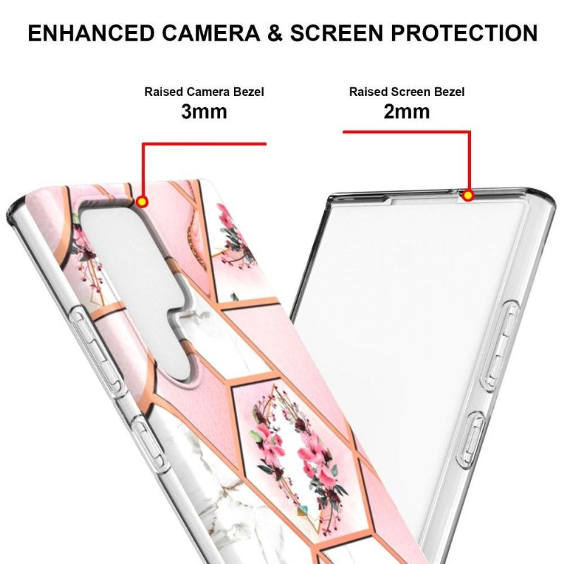 Telefoonhoesje voor Samsung Galaxy S22 Ultra 5G Bescherming Marmer En Bloemenkroon