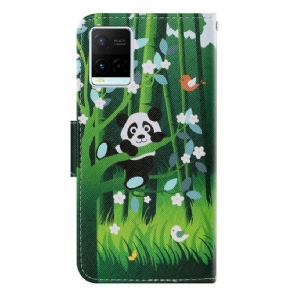 Flip Case voor Vivo Y21 / Y21s / Y33s Panda Bloemen