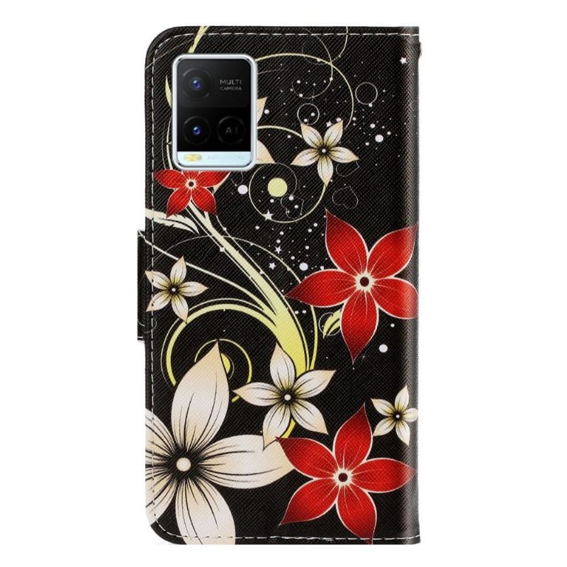 Folio-hoesje voor Vivo Y21 / Y21s / Y33s Anti-fall Rode En Witte Bloemen