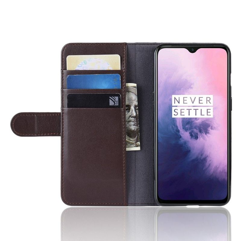 Cover voor OnePlus 7 Portemonnee Leren Premium Leren Portemonnee - Bruin