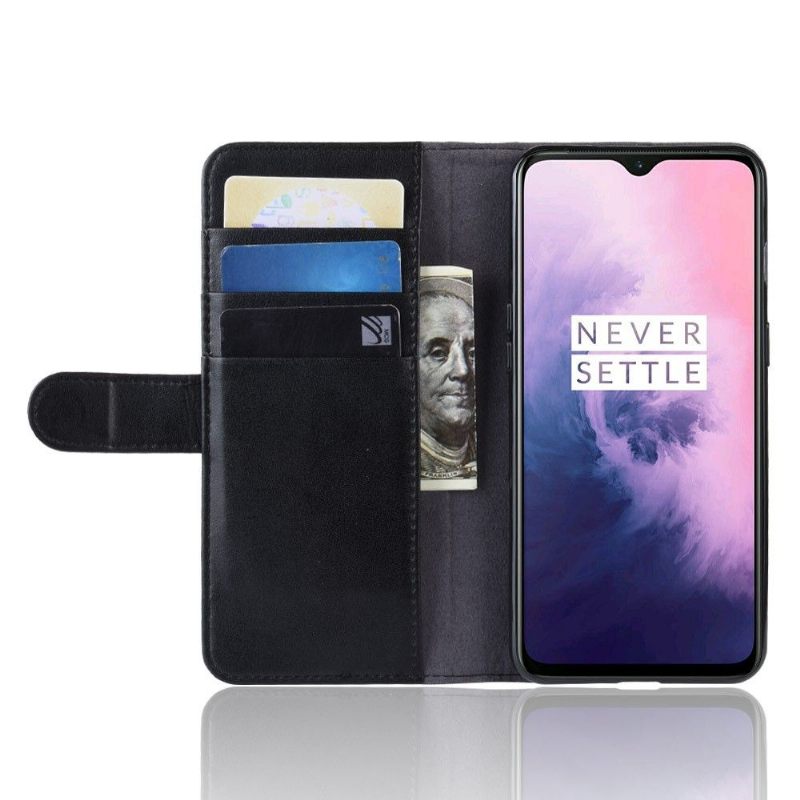 Cover voor OnePlus 7 Portemonnee Premium Leren Portemonnee - Zwart