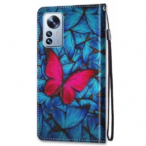 Folio-hoesje voor Xiaomi 12 Pro Blauwe En Roze Vlinders