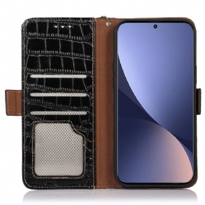 Folio-hoesje voor Xiaomi 12 Pro Echt Leer Met Kroko-look