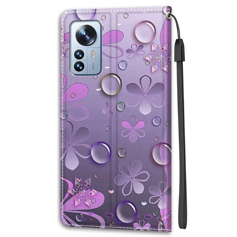 Folio-hoesje voor Xiaomi 12 Pro Violette Bloemen Illustratie