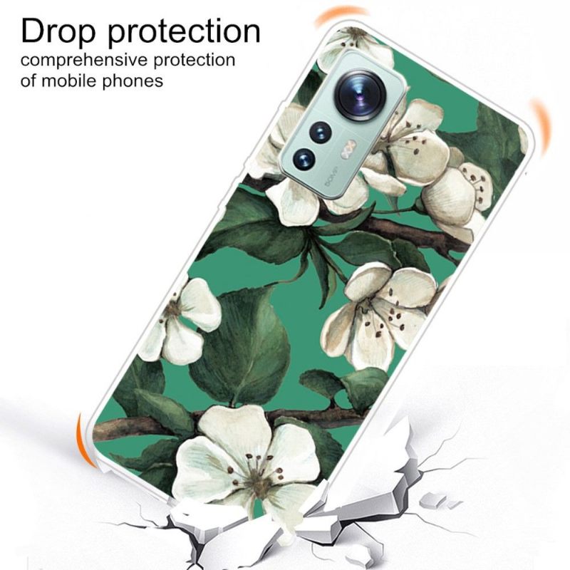 Hoesje voor Xiaomi 12 Pro Anti-fall Witte Bloemen