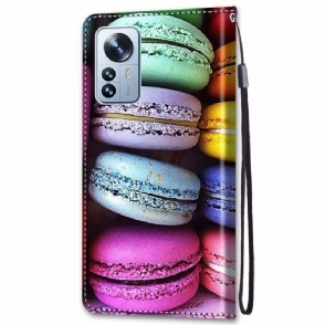 Leren Hoesje voor Xiaomi 12 Pro Bescherming Macarons