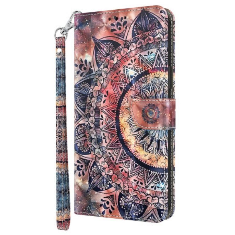 Leren Hoesje voor Google Pixel 7A Met Ketting Strappy Aquarel Mandala