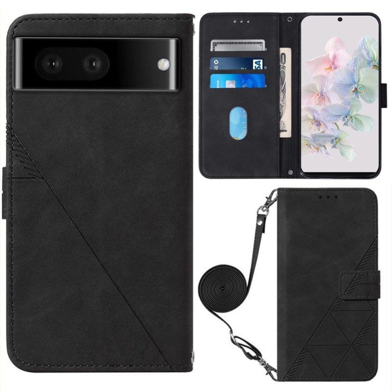 Flip Case voor Google Pixel 7 Driehoeken Met Schouderriem