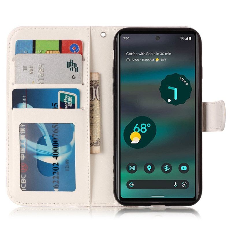 Flip Case voor Google Pixel 7A Met Ketting Kleurrijke String Uilen