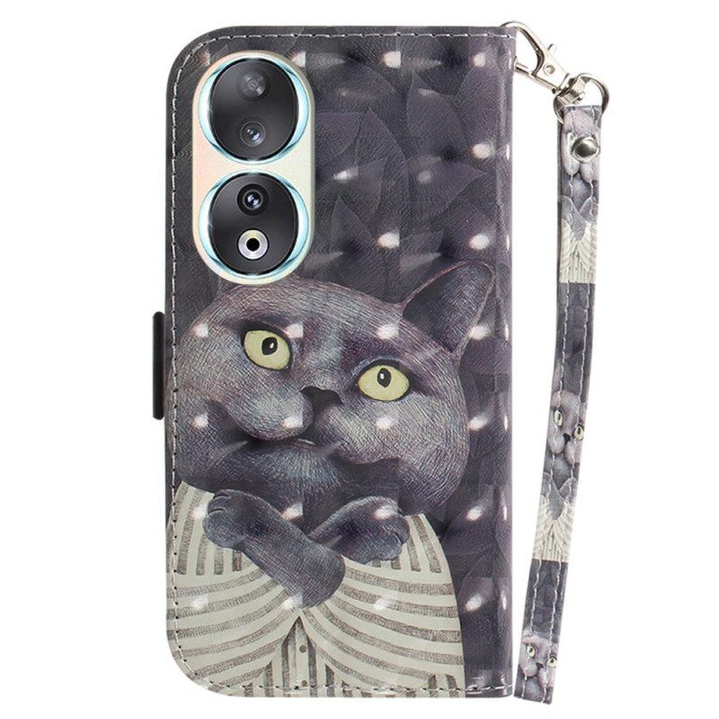 Flip Case voor Honor 90 Met Ketting Grafische Kat Met Koord