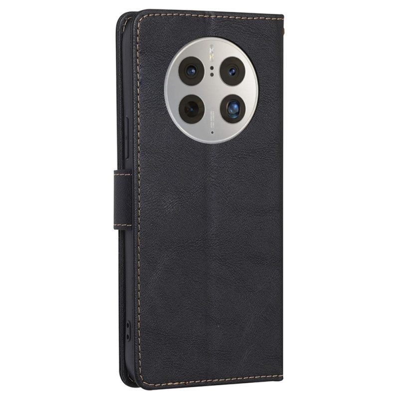 Flip Case voor Huawei Mate 50 Pro Couture-leereffect