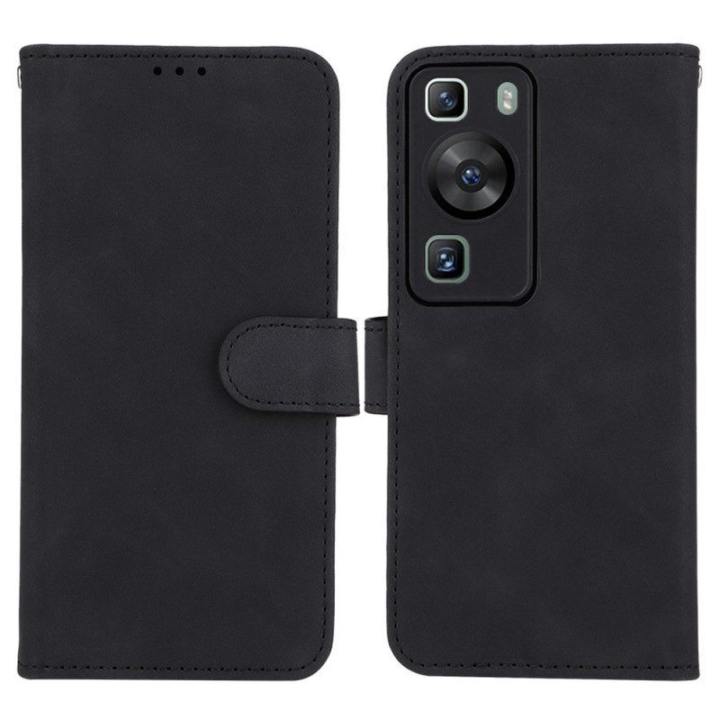 Flip Case voor Huawei P60 Pro Met Ketting Effen Kunstleer Met Riem