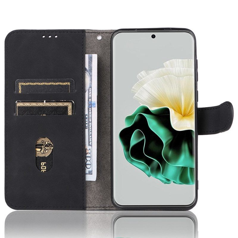 Flip Case voor Huawei P60 Pro Met Ketting Effen Kunstleer Met Riem