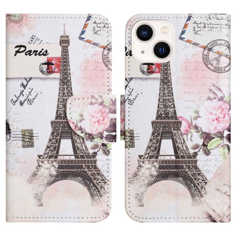 Flip Case voor iPhone 14 Plus Vintage Eiffeltoren