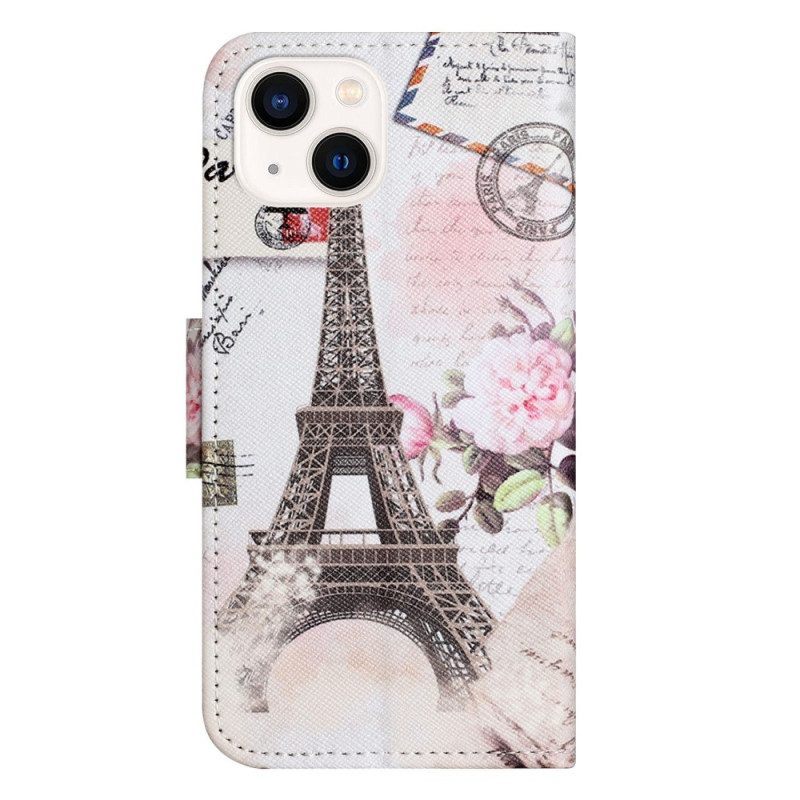 Flip Case voor iPhone 14 Plus Vintage Eiffeltoren