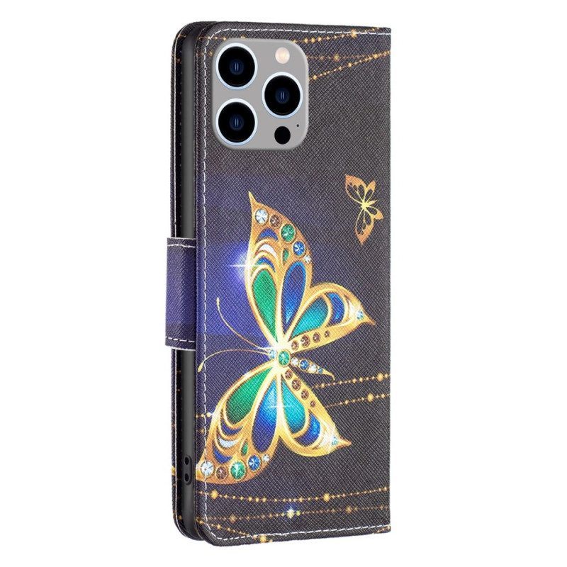 Flip Case voor iPhone 14 Pro Max Gouden Vlinder