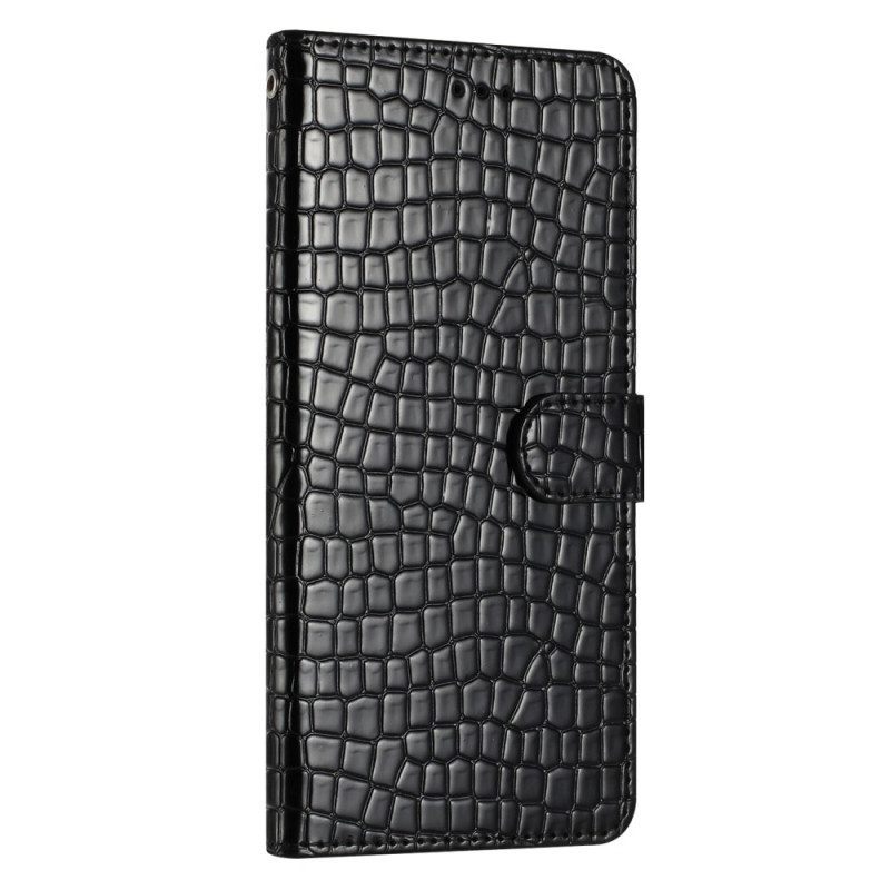 Flip Case voor iPhone 15 Plus Krokodilstijl Met Riem