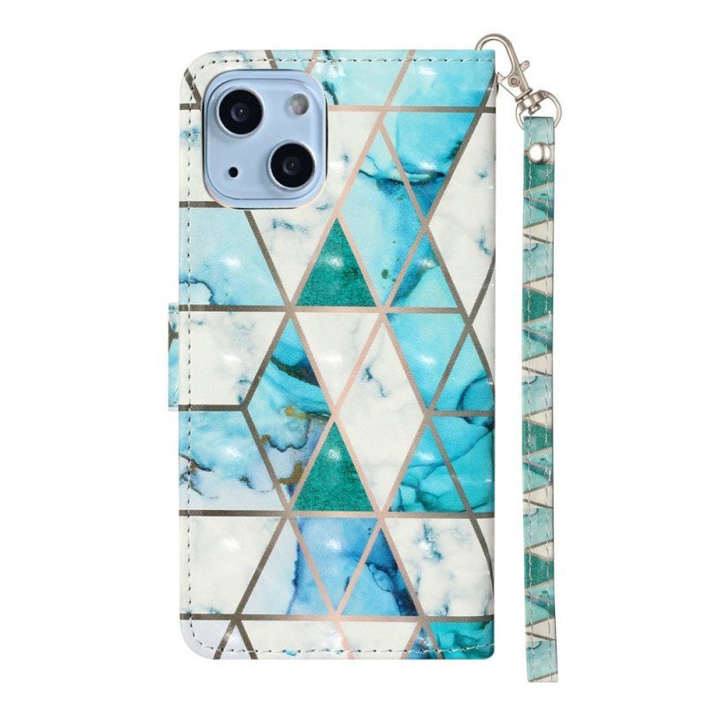 Flip Case voor iPhone 15 Plus Met Ketting 3d Marmer Met Bandje