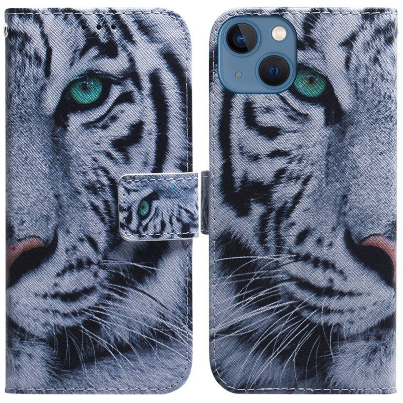 Flip Case voor iPhone 15 Witte Tijger