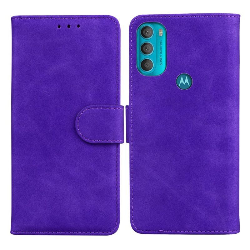 Flip Case voor Moto G71 5G Monochroom Leereffect