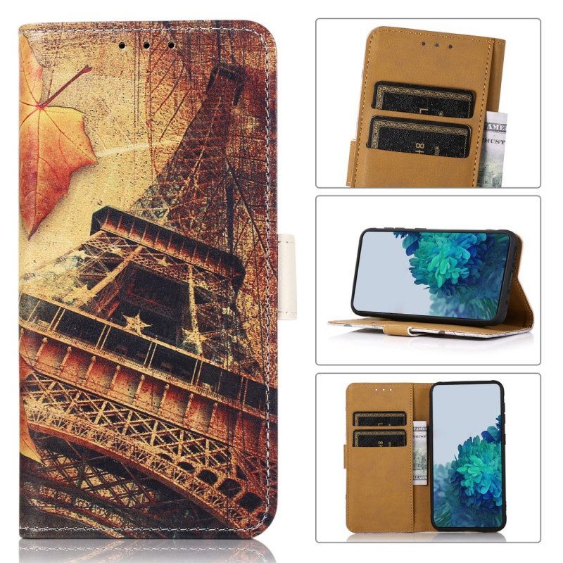 Flip Case voor OnePlus 10 Pro 5G Eiffeltoren In De Herfst