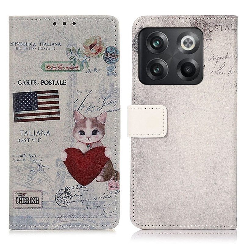 Flip Case voor OnePlus 10T 5G Reiziger Kat