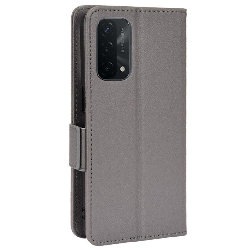 Flip Case voor Oppo A54 5G / A74 5G Litchi Lederen Dubbele Sluiting