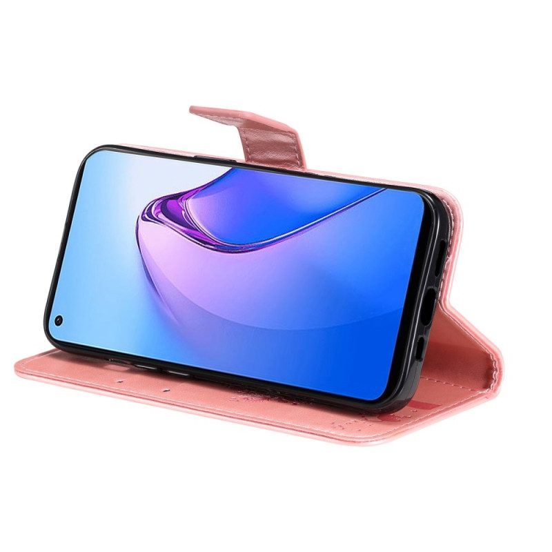 Flip Case voor Oppo Reno 8 Met Ketting Boom En Strappy Cat