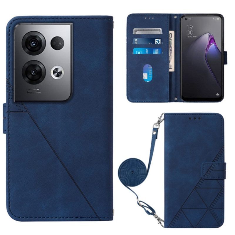 Flip Case voor Oppo Reno 8 Pro Driehoeken Met Schouderriem