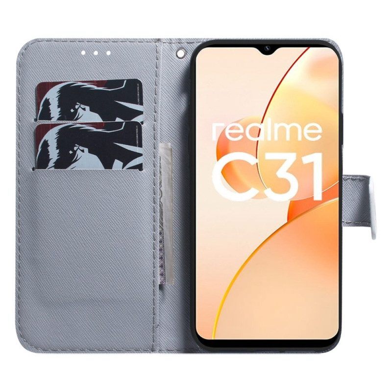 Flip Case voor Realme C31 Tijger Hoofd