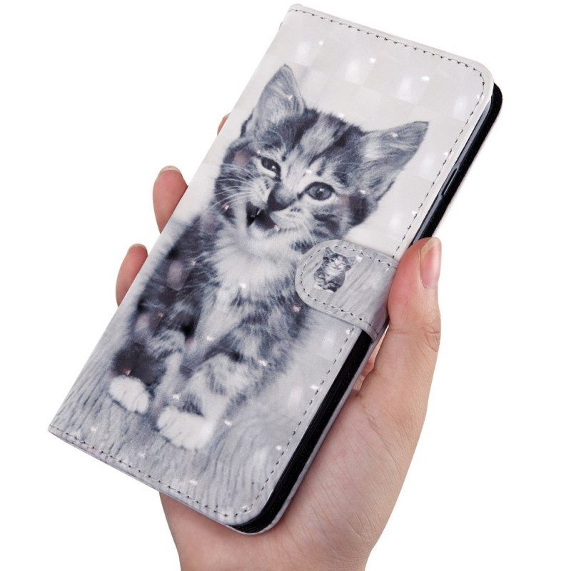 Flip Case voor Samsung Galaxy A13 5G / A04s Zwarte Witte Kattenstring