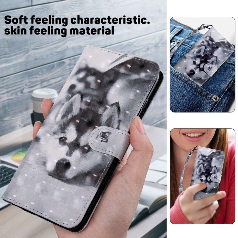 Flip Case voor Samsung Galaxy A14 / A14 5G Met Ketting String Husky