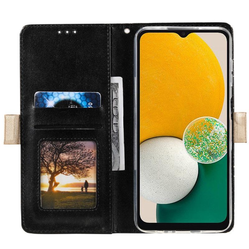 Flip Case voor Samsung Galaxy A14 / A14 5G Met Ketting Verwijderbare Beugel